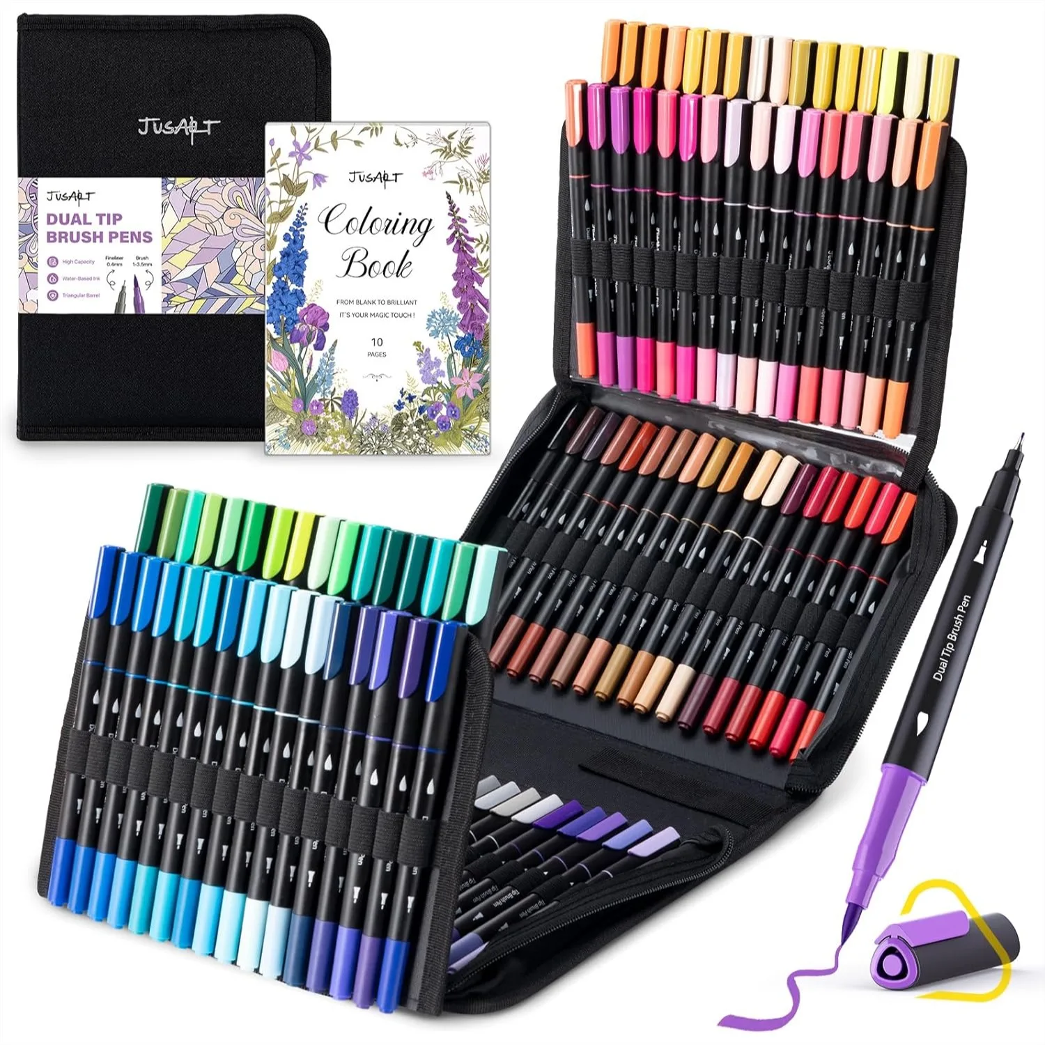 

100 Colors Dual Tip Markers For Adult Coloring Books No Bleeding, Fine & Brush Pens With Ergonomic Triangle Grip & 33% More Ink, Water-Based Art Drawing Set For Adults