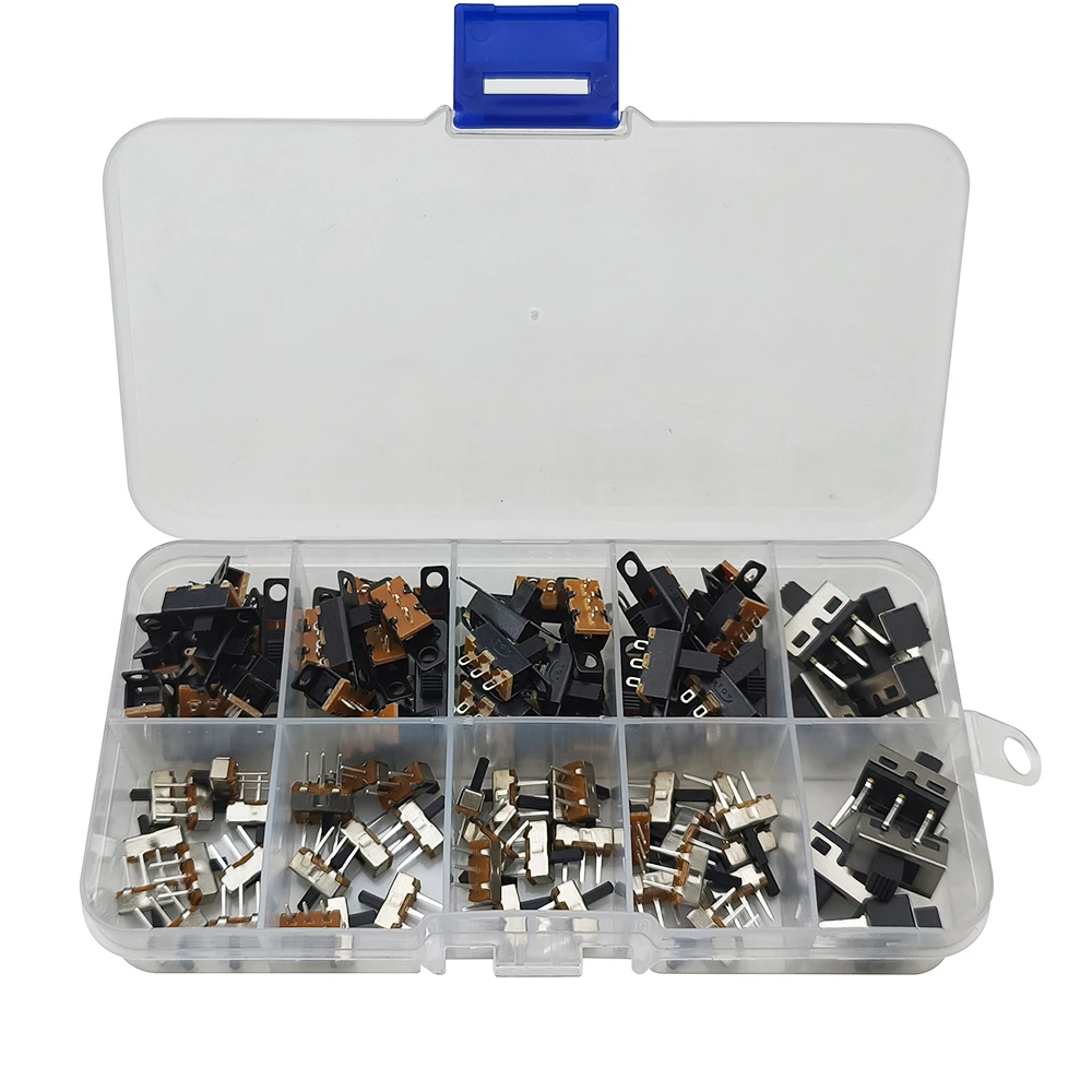 

90Pcs/Box SS12D00 SS12F15 SS12D10 SPDT Slide Switch 1P2T 2 Position Toggle Switch Handle Length:3MM 4MM 5MM 6MM