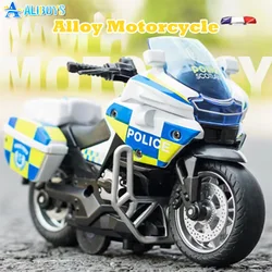 1/14 Moto in lega Tirare indietro Locomotiva da uomo Auto della polizia Simulazione Modello di veicolo Giocattolo con luce e musica Giocattoli per bambini