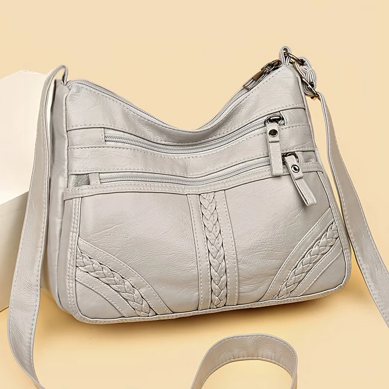 Verstellbare Hobo-Tasche aus weichem Leder, mehrfarbige lässige Umhängetasche für Damen für den täglichen Gebrauch. – Detail 2