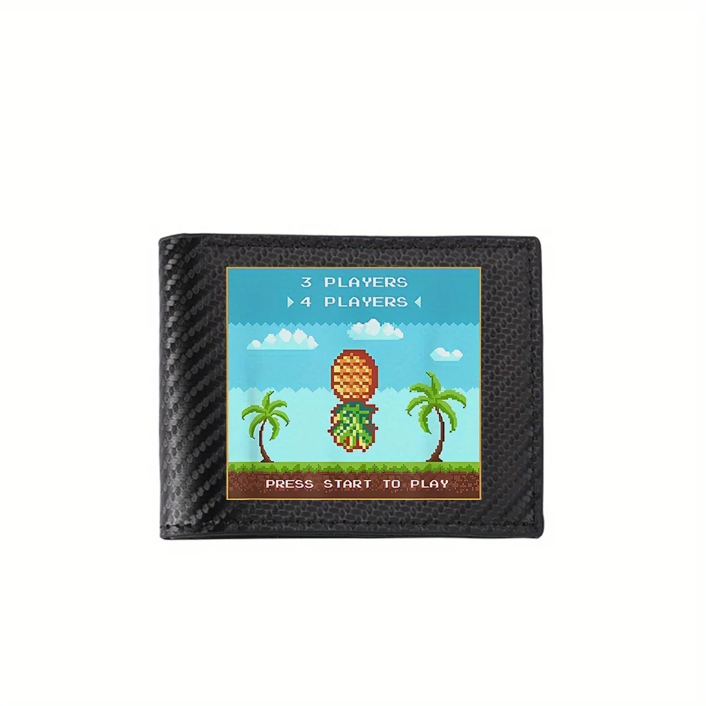 Pantalla de juego tropical pixelada, jugadores seleccionados, billeteras para hombres, negocios simples, diseño de impresión moderno y elegante, regalos para padre y niño