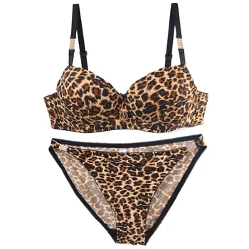 Ropa interior Sexy con estampado de leopardo para mujer, conjuntos de sujetador de realce sin costuras, color caqui, Beige y negro, novedad de 2024