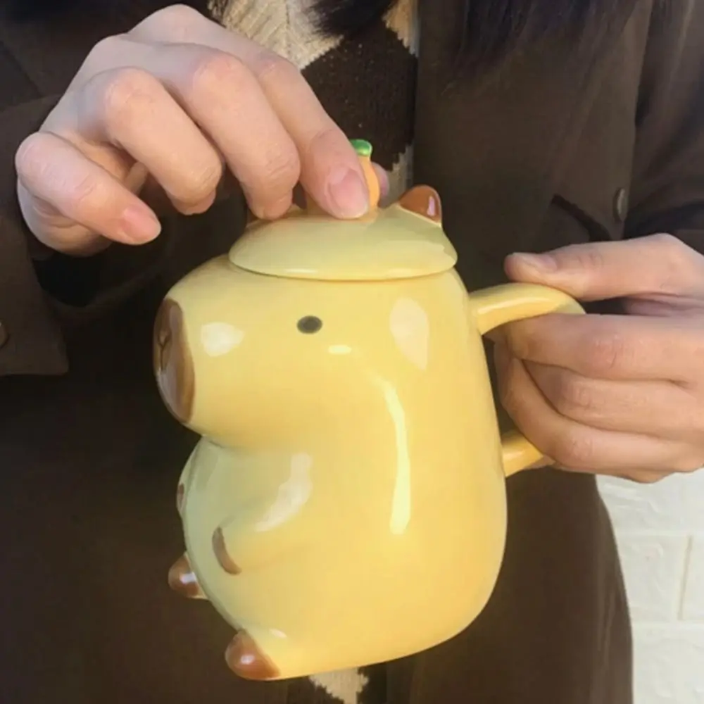 

Durable 3D Capybara Coffee Mug Cartoon Ceramic Tea Cup With Handle And Lid Water Cup