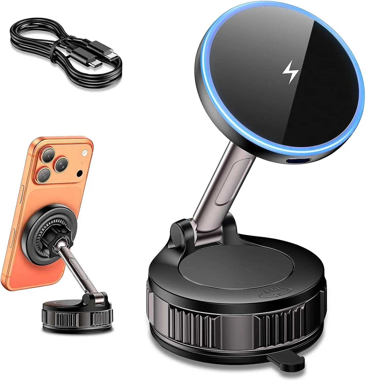 

iPhone MagSafe Car Mount 15W Wireless Charger, 360° Adjustable Phone Holder with Strong Magnetic & Suction for iPhone 17/16/15/1