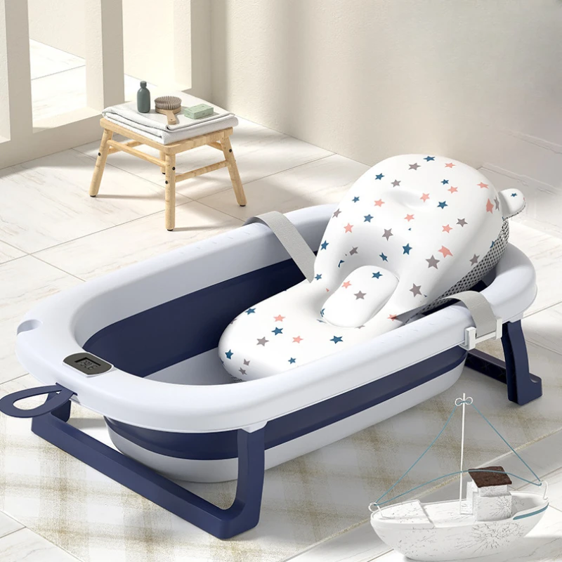 Adjustable Baby Bath Tub with Non-Slip Mat and Detachable Sling Foldable Design Newborn Products Sitting and Lying Bathtub