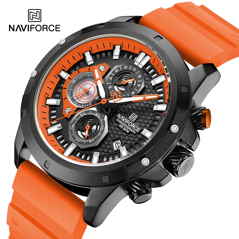 

NAVIFORCE Luxury Fashion Male Quartz Wristwatches Silicone Strap 3ATM Water Resistant Men's Chronograph Luminous Watches NF8036