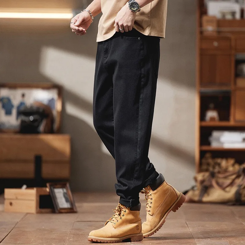

Black Jeans Men Autumn Plus Size 42 44 46 Popular Pencil Pants Loose Stretched Male Elastic Straight Young Boys Denim Trousers