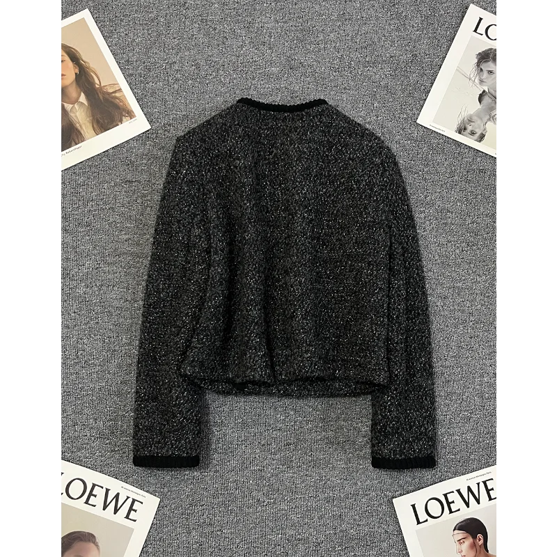 Black Fragrance Down Liner Autumn Winter Short Jacket for Women Fashionable Warm Simple French Lady Coarse Tweed Jacket