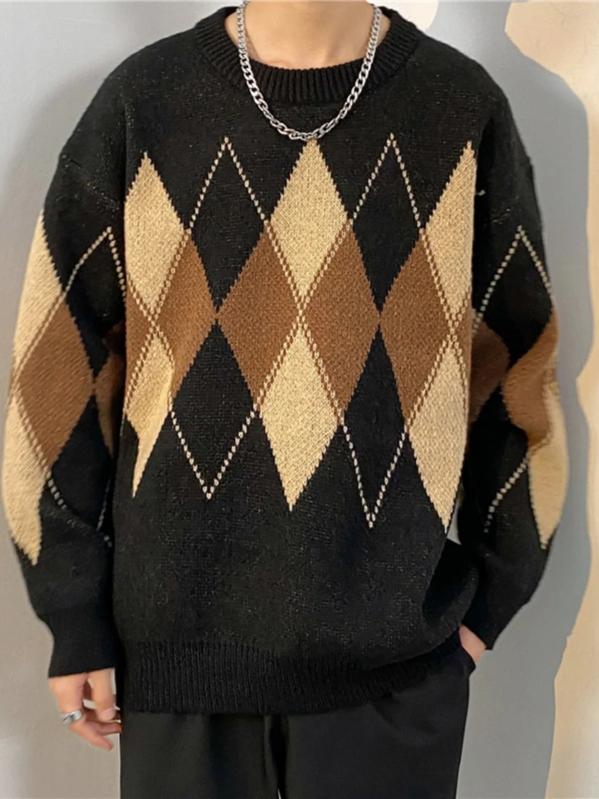 

Thiened round Ne Knitted Sweater for Teenage Boys Autumn Winter Base Layer irt Jaet Casual Faion Polyester Fiber