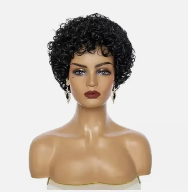 Women Lady Black Short Wavy Curly Wig Synthetic Hair Wig Fashion Natural Look