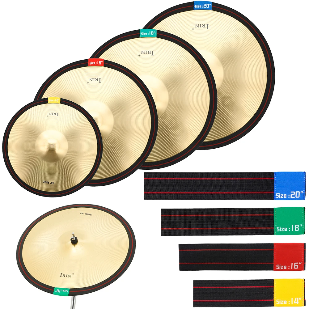 4Pcs/Set Drum Practice Cymbal Mute Pad Elastic Belt Dampener for 14+16+18+20 Inch Drum Set Percussion Parts Kit