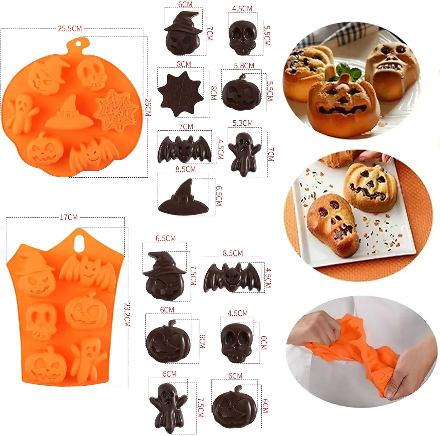 2PS  Halloween Scary Pumpkin Silicone Mold Ghost Hat Skull  Cube Chocolate Food Baking Tray Mold Cookie Biscuit Cake Baking Mold