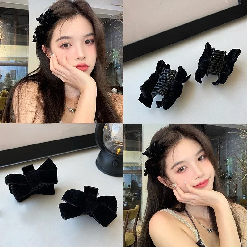 

Black Velvet Bow Trumpet Side Bangs Hairpin Female Summer Princess Head Grab Clip Headdress Women Girls Hair Accessories