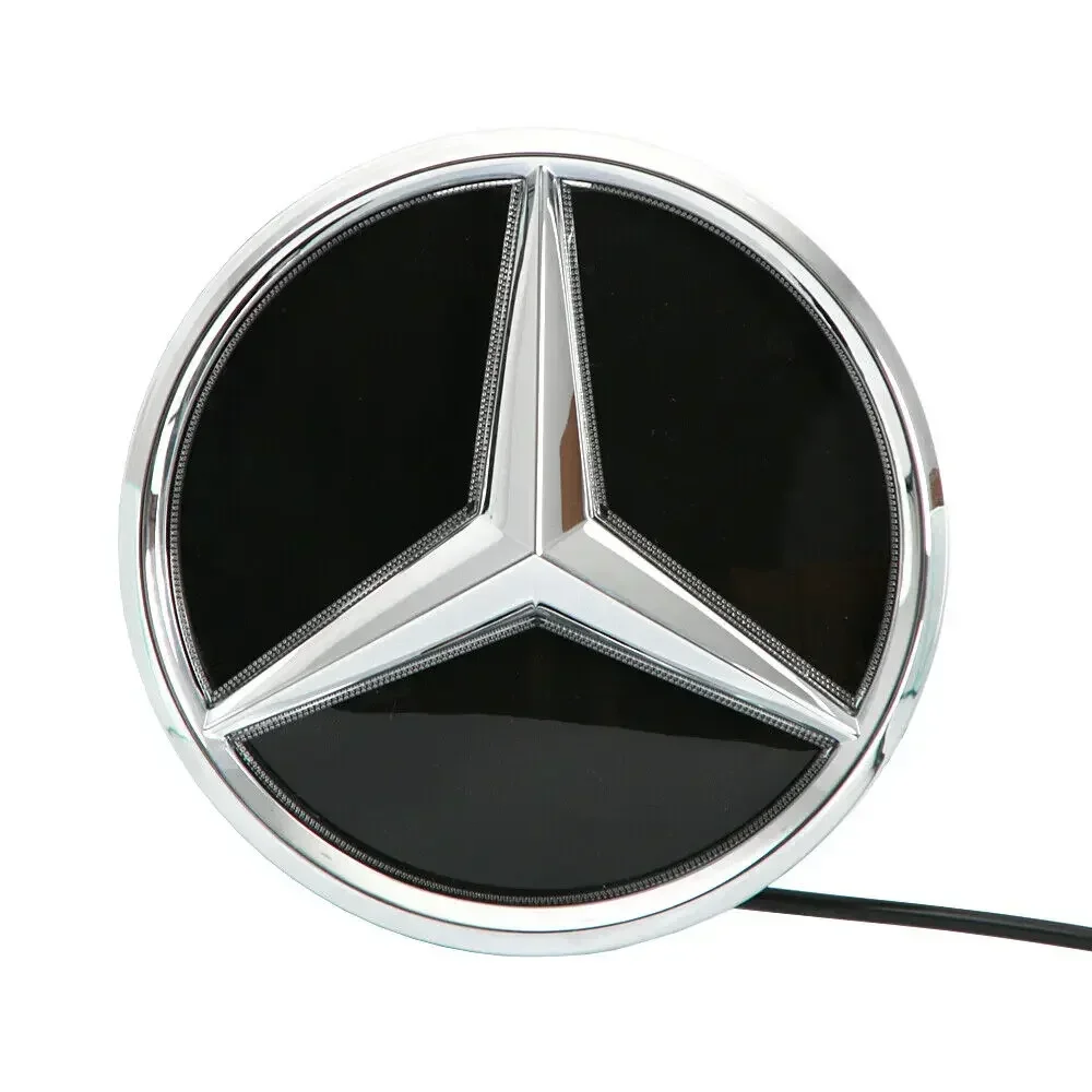 

Car Front Grilled Star Emblem Illuminated Logo Chrome Silver And Glossy Black For Mercedes Benz C A S SL CLA CLS GLA GLB Class