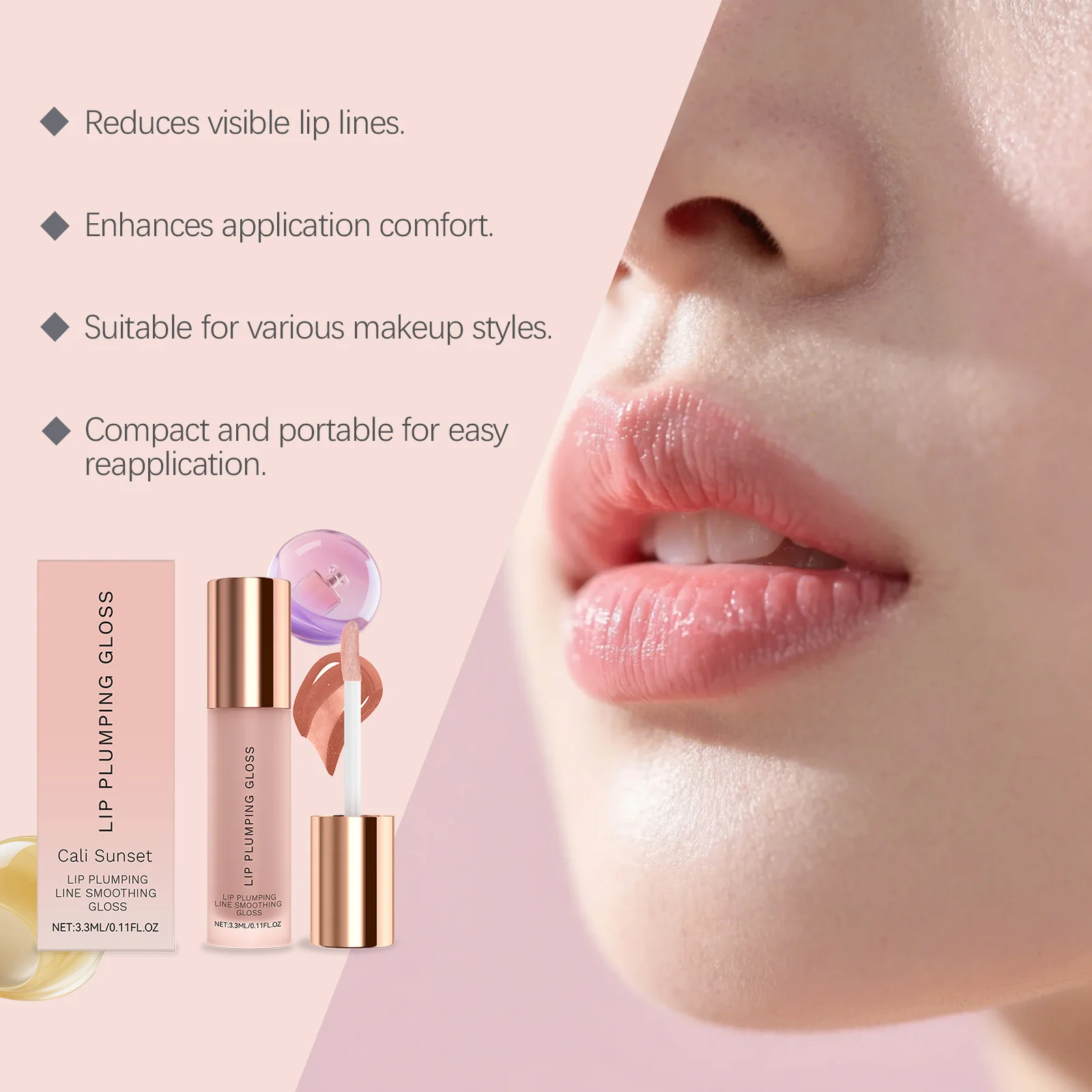 Błyszczyk powiększający usta, długotrwały, wodoodporny, naturalny, nude, aksamitny, nawilżający, błyszczyk do ust, błyszczyk z brokatem, kosmetyki do makijażu ust.