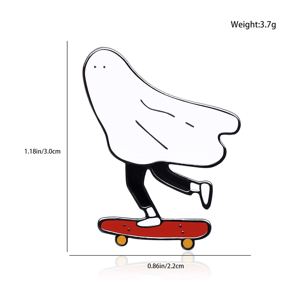 Ghost Skateboard Enamel Pin Cute Exquisite Cartoon Fashion Jewelry Brooch Hat Jacket Backpack Lapel Badge Accessories Wholesale