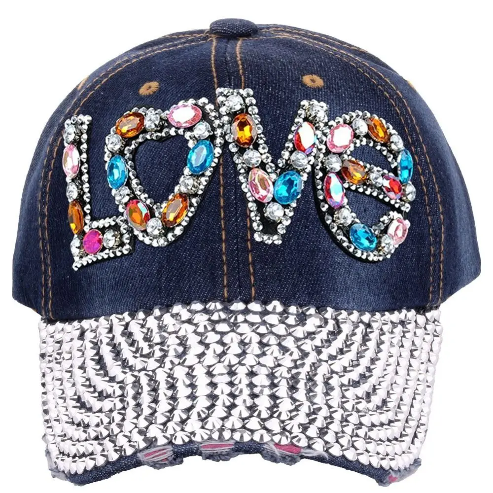 1PC Women\'s Fashion Love Rhinestones Spring/Summer Baseball Hat For Travel Sunshade Leisure Hat Glitter Sunscreen Hat