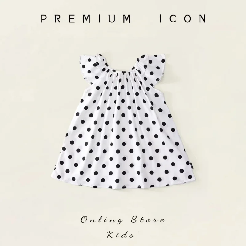 

Girls' Summer Dress2026New style polka dot dress with small flutter sleeves for toddlers, vest dress, princess dress