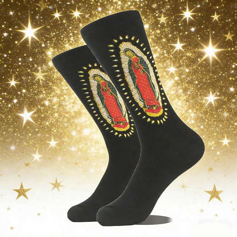 1 Paar Retro-Portrait-gestickte Socken in der Mitte der Wade, Socken im Nischenkultur-Stil für Unisex