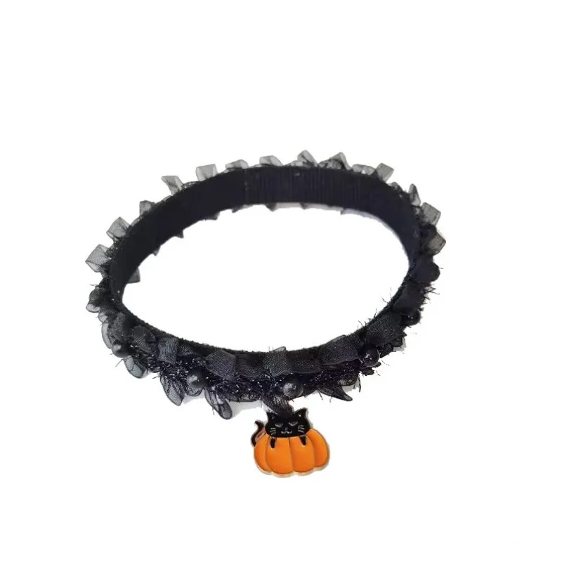 Halloween Party Pet Collar Pumpkin Pearl Cat Black Dog Accessories Funny Accessories Kitten Accessories Cat Harness Collar