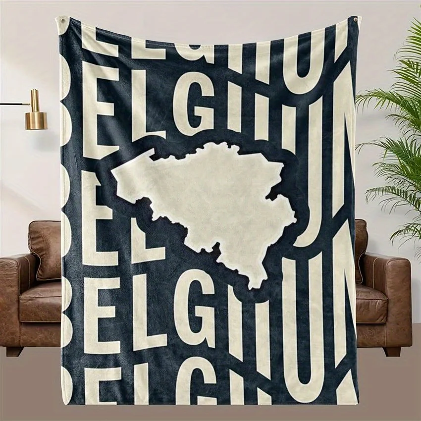 Couverture à jeter avec carte de belgique, bleu marine et blanc, Design de géographie belge, couverture de voyage en flanelle douce pour canapé-lit toutes saisons, 1 pièce
