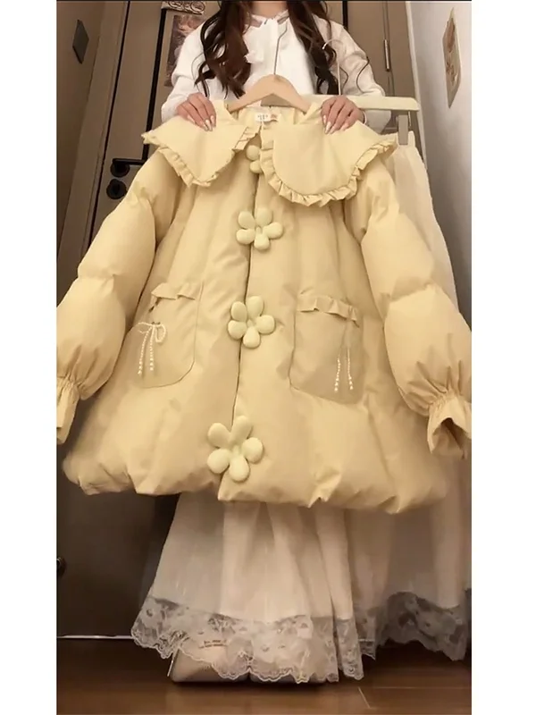 

Sweet Sle Thiened Cotton Jaet Doll Collar Bread Sle Loose Women's Winter Coat Warm Soft Girl's Cotton Padded Coat