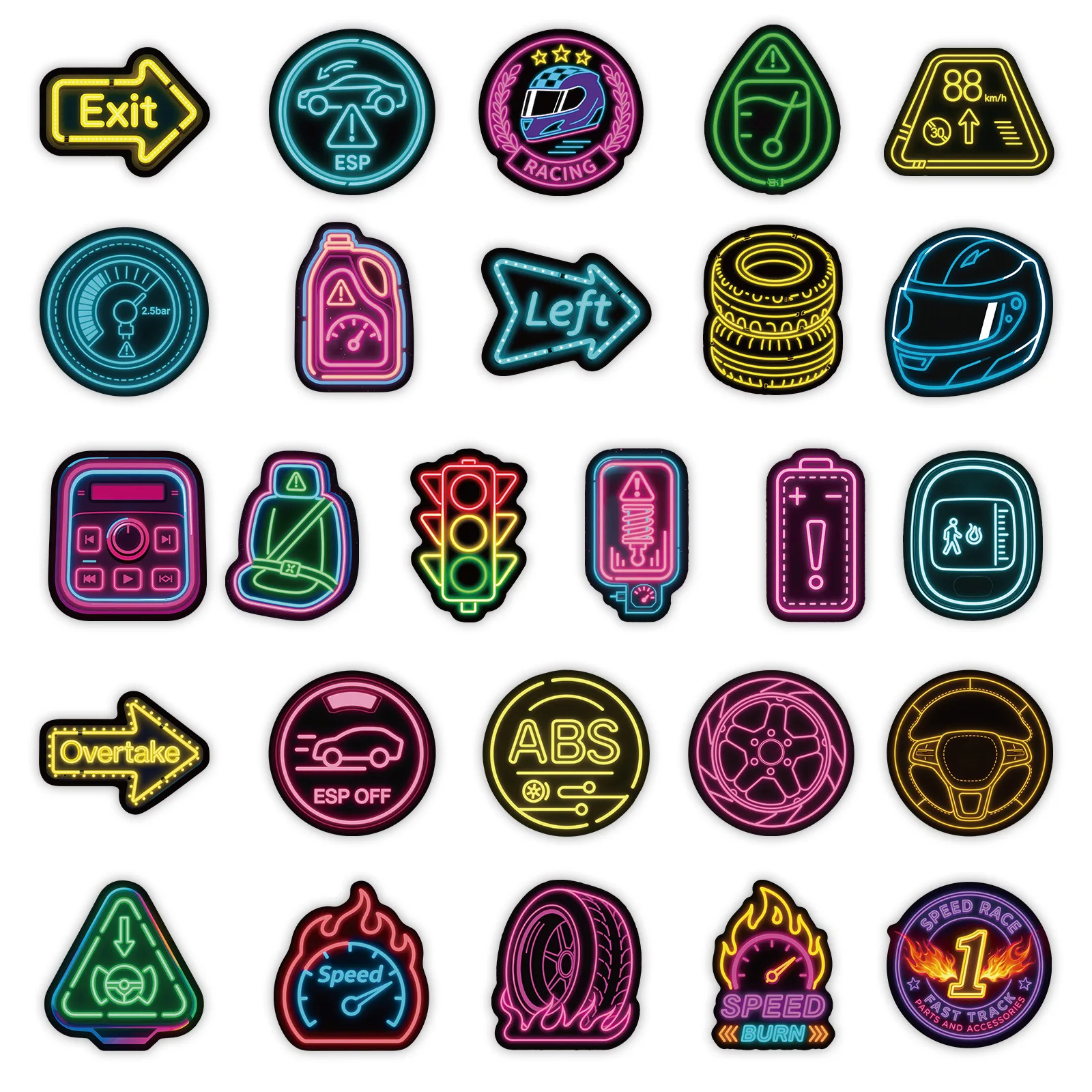 10/56PCS Cool Cartoon Animated Neon Racing Graffiti Stickers for Water Cup Phone Computer Notebook Stationery Luggage ﻿