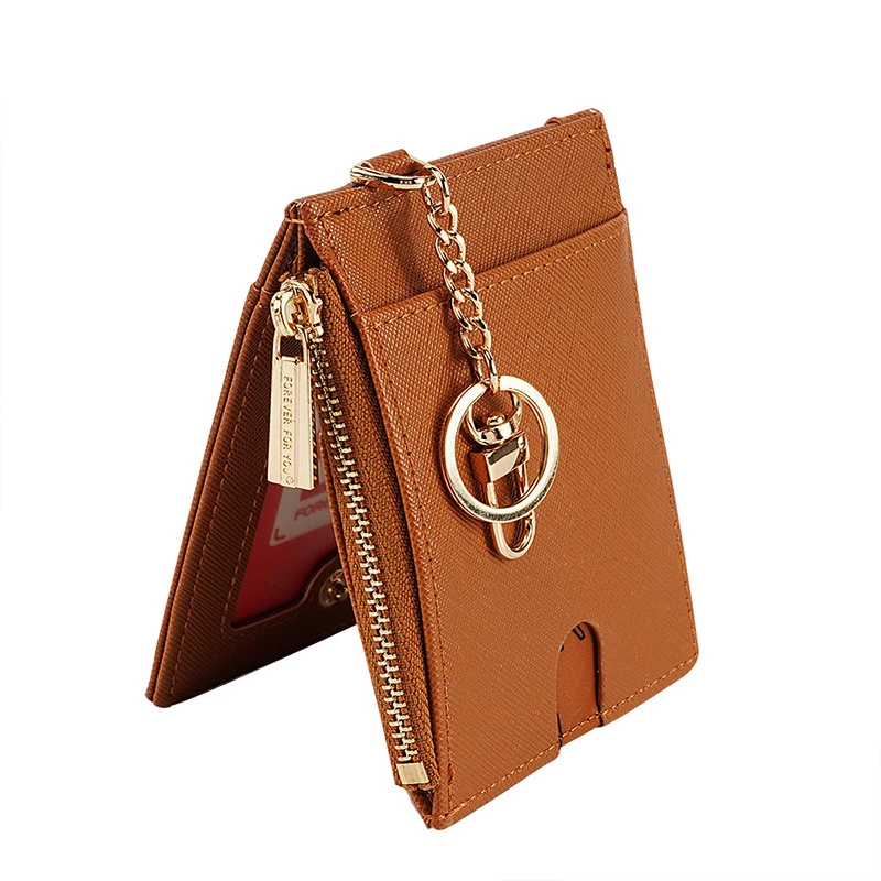 

Foldable Slim Credit Bank Card Holder Men's Short PU Leather Business Wallet with Key Chain Unisex Mini Coin Purse for Women