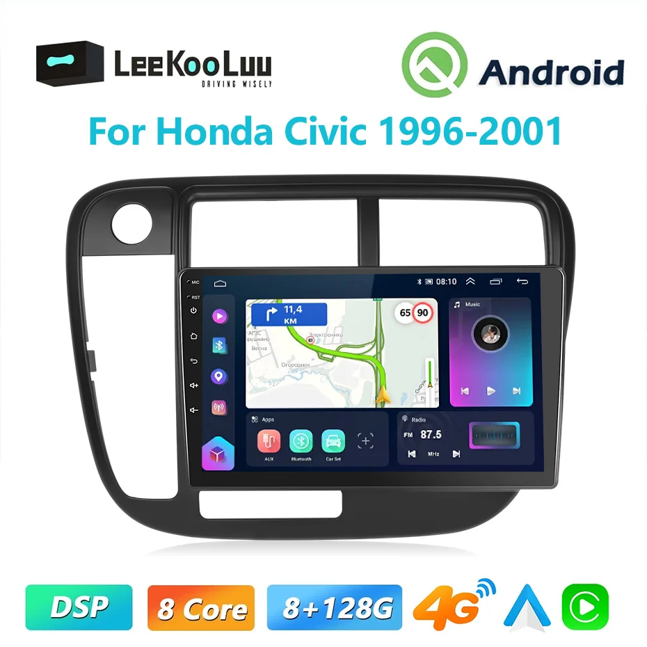 

LeeKooLuu 2Din Car Radio For Honda Civic 1996-2001 GPS Navigation 4G Wifi Wireless Carplay Android Auto Stereo Multimedia Player