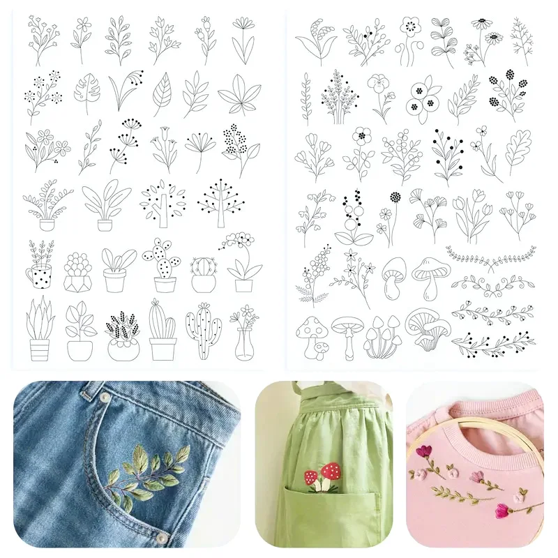 Wasserlösliches Stabilisator-Stickmuster, Bibelblumen-Stick und Stich-Stickpapier zum Auswaschen, Handnähsets mit Wildblumen