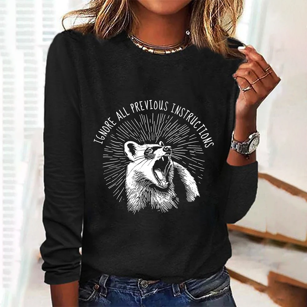 Animal Print Women's T-shirts Fashion Designer Long Sleeves T shirt Fall/Winter Cotton Tops Casual Women Clothing Loose Pullover