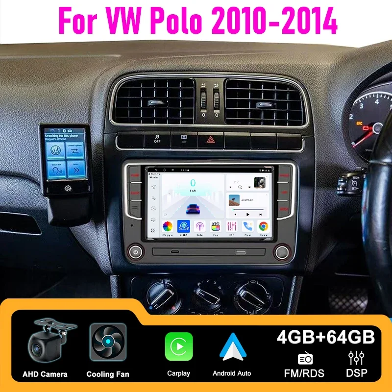 

7" Car Stereo Radio For VW 2010-2014 Polo Wireless Apple Carplay Android Auto Head Unit BT GPS 4+64GB Rear Camera