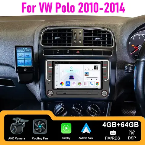 7" Car Stereo Radio For VW 2010-2014 Polo Wireless Apple Carplay Android Auto Head Unit BT GPS 4+64GB Rear Camera