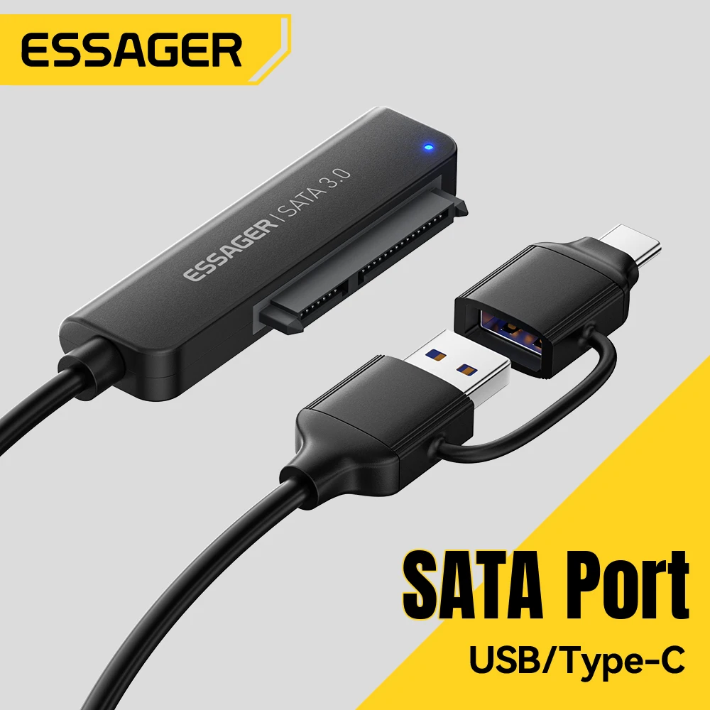 Essager 2 في 1 SATA إلى USB 3.0/Type-C محول USB-C USB3.0 محول القرص الصلب لمحرك الأقراص الصلبة SSD الخارجي 2.5 بوصة للكمبيوتر الشخصي