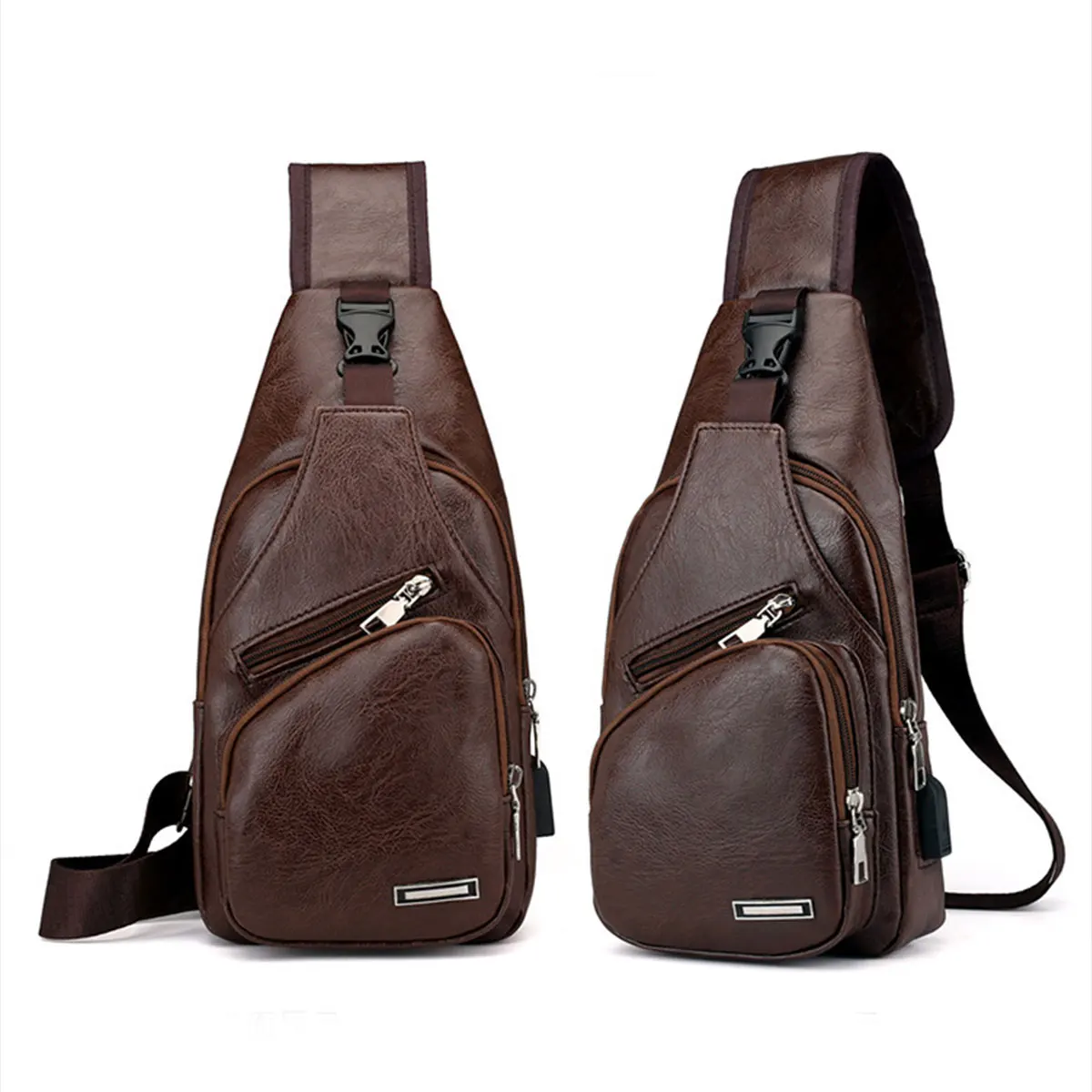 New Casual Men's Shoulder Bag, Outdoor Sports Large Capacity Chest Bag, Men's Multifunctional PU Business Crossbody Bag