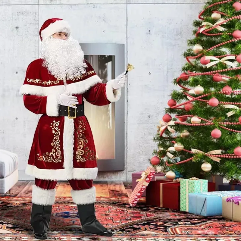 2025년 신규 크리스마스 산타클로스 의상 (남녀공용), 카니발 파티를 위한 우아한 롱 레드 벨벳 드레스 ★ ★ ★   hh