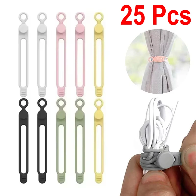 25pcs Colorful Cable Winder Silicone Cable Ties Cord Organizer Reusable Cord Tie Organizer Wire For Earphones USB Charging Cable