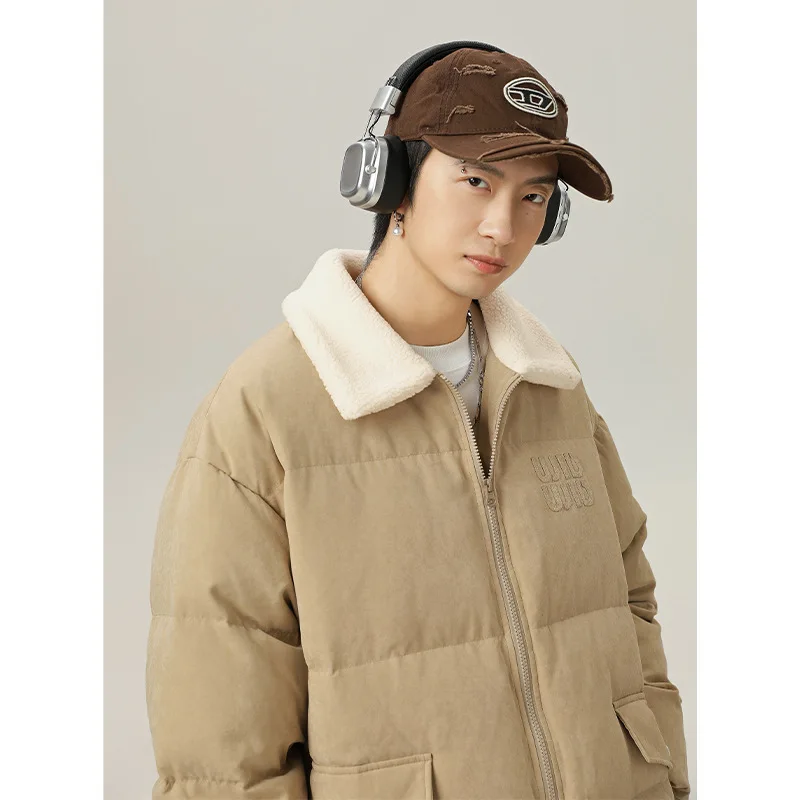 النمط الأمريكي ندفة الثلج نمط عمال الفراء طوق سترة قطن الشتاء تقليد شيرلينغ بدوره إلى أسفل طوق معطف سميك FKET #3