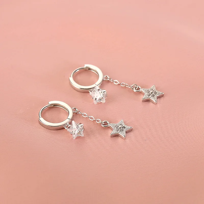 

1PC Elegant 925 Sterling Silver Pentagram Zircon Tassels Star Stud Earrings For Women Luxury Jewellery Accessories