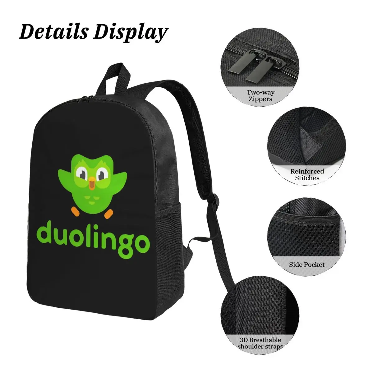 Duolingo Duo 3pcs/set Ransel untuk Siswa Owl High School Daypack Tas Makan Siang Kotak Pensil