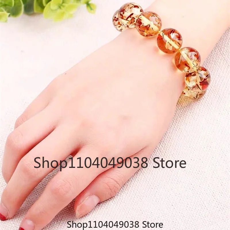 Natural Water Purification Amber Beeswax Hand String Beeswax Amber 108 Round Bead Flower Perdo Circle Couple Bracelet