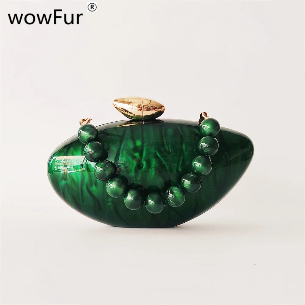 Mini Marble Green Pearl Acrylic Women Shell Box Clutches Gift Pro Small Evening Minaudiere Bags Wedding Bridal Handbags Party