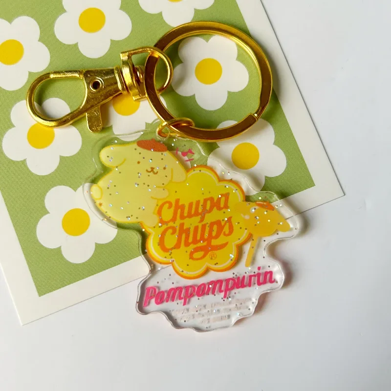 Sanrio Acrylic Shimmering Powder Keychain Cartoon Cute HelloKitty My Melody Kuromi Cinnamoroll Toy Keychain Kawaii Anime Pendant