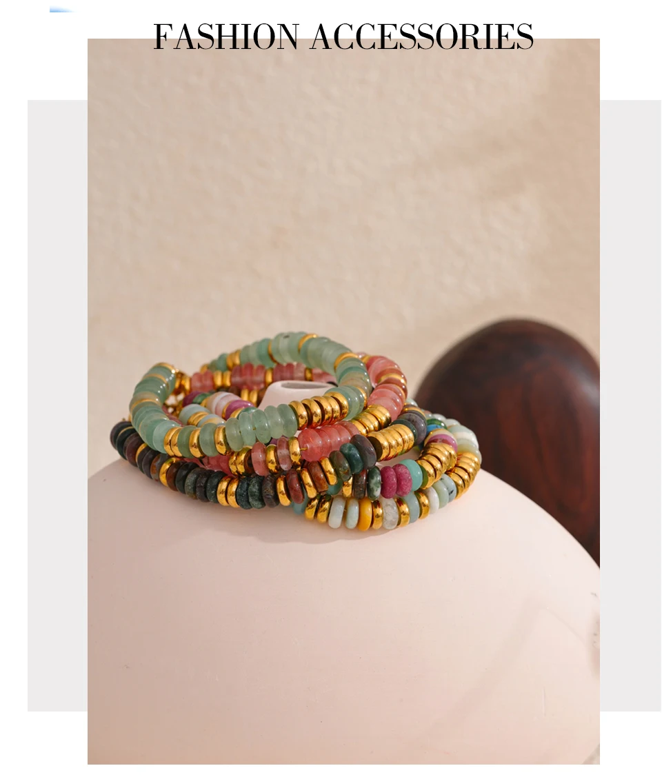 Yhpup Bunte Natursteinperlen Kette Handgefertigtes Armband Armreif Wasserdicht Böhmen Edelstahl Y2K Trendiger Schmuck Geschenk – Detail 5