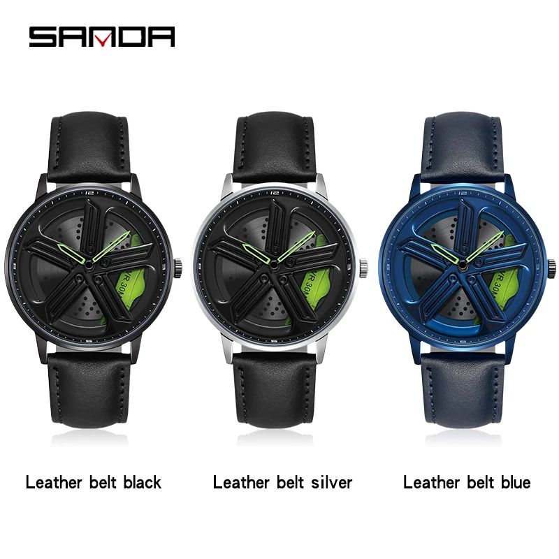 SANDA 1106 2023 Relógio Unique Sport Rim Hub Watch Fashion Men's Luxury Car Design Watches Quartz Waterproof Wheel Wristwatches