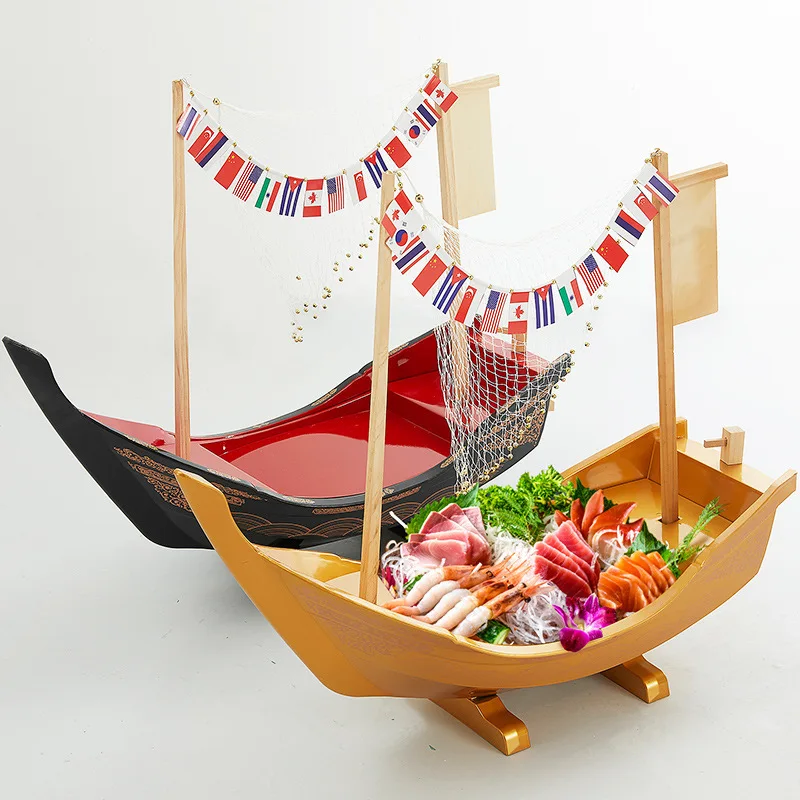 Japanese cuisine sashimi Japanese colorful flag dragon boat container sushi boat sashimi boat dry ice cooking boat salmon