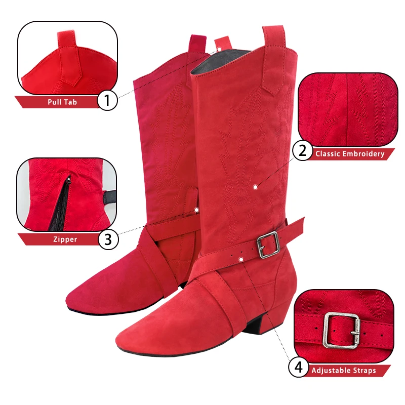 Bottes de danse en daim de style occidental pour femmes, bottes de danse swing, chaussures de danse de la côte phtalWest, pratique de la fête latine, ligne de bricolage