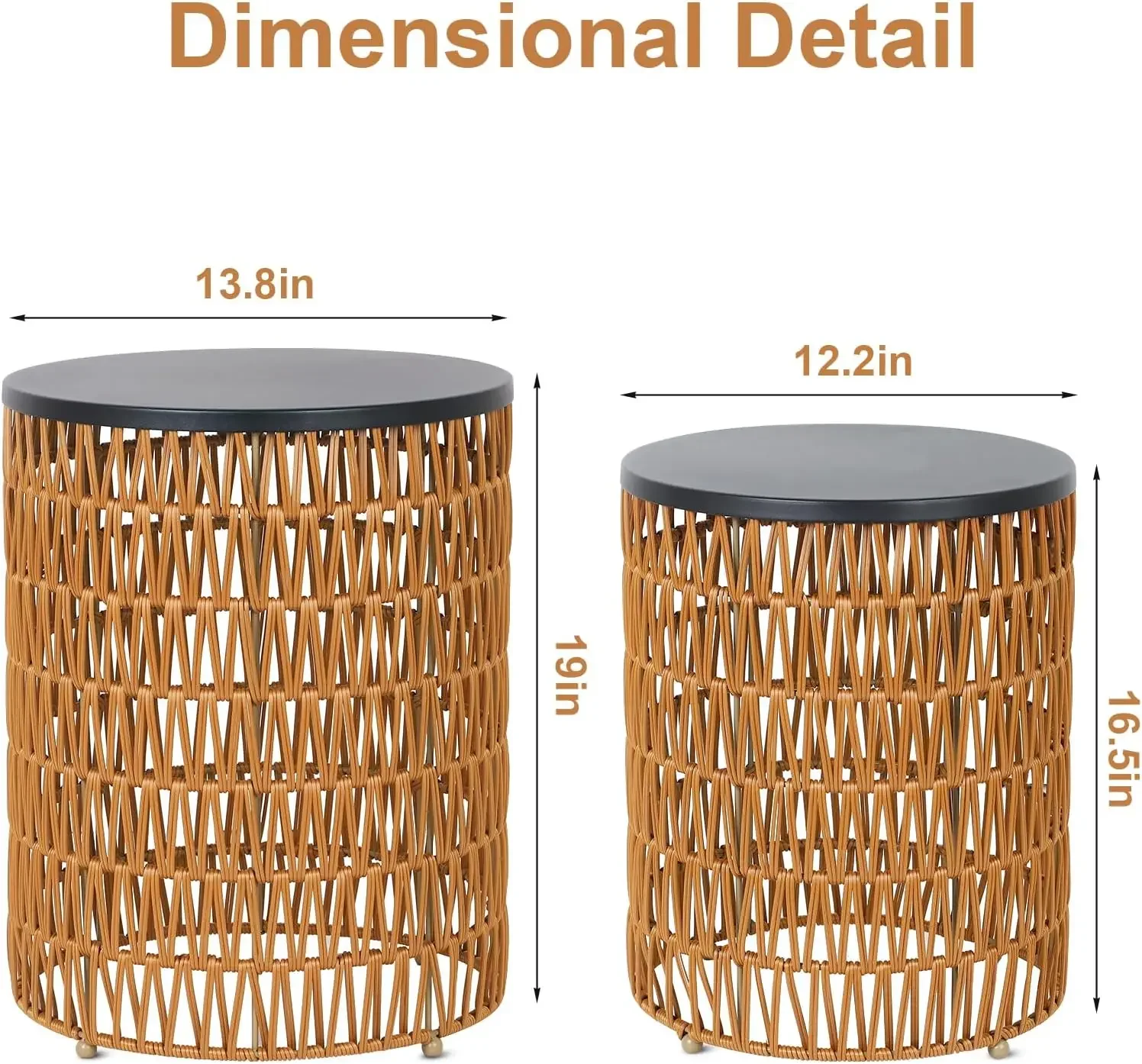 Outdoor Side End Table with Dimmable Light Remote Control,2-Pack Small Round Patio Table with Timing