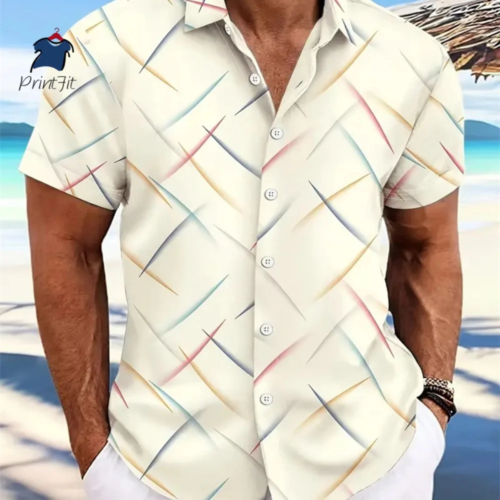 

New Hot Sale Of The Season Loose Printed Shirt No Pocket Simple Stripe Element 3D Print Trendy Open Cardigan Britsh Style Summer