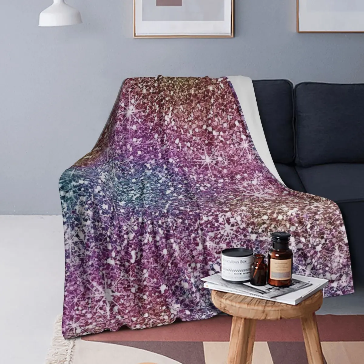 

Rainbow Glitter Texture Blankets Soft Warm Flannel Throw Blanket Plush for Bed Living room Picnic Travel Home Sofa